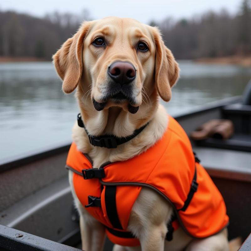 Dog wearing duck hunting vest