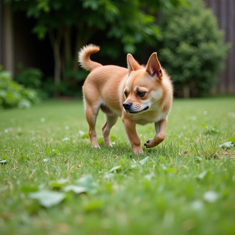 Anxious dog avoiding peeing in the yard