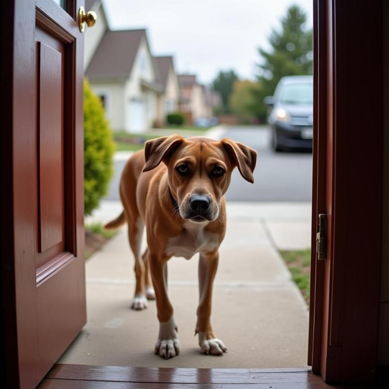 Afraid dog hesitates to go outside