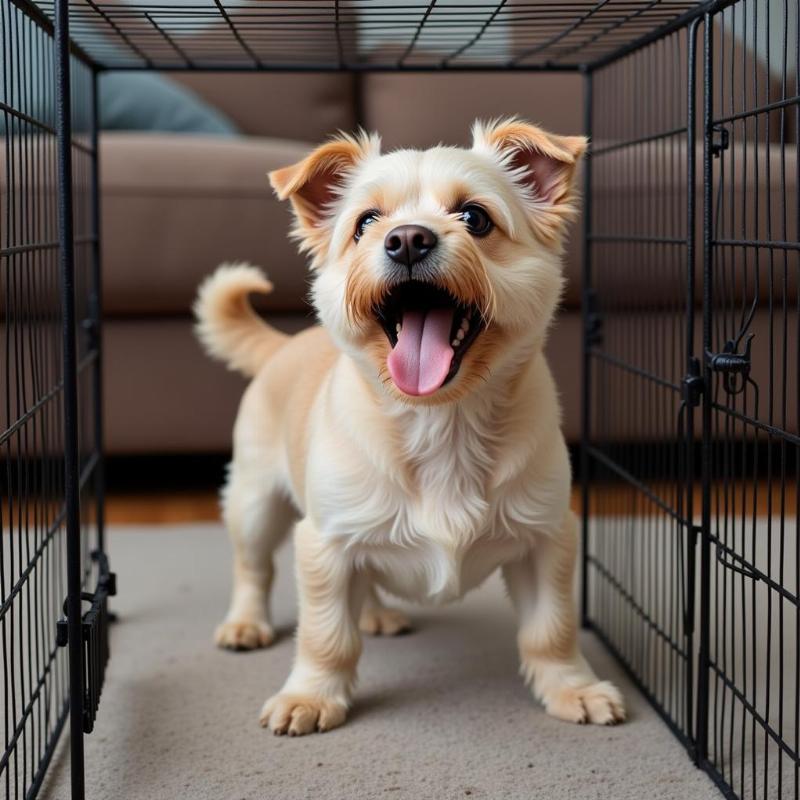 Dog barking in cage