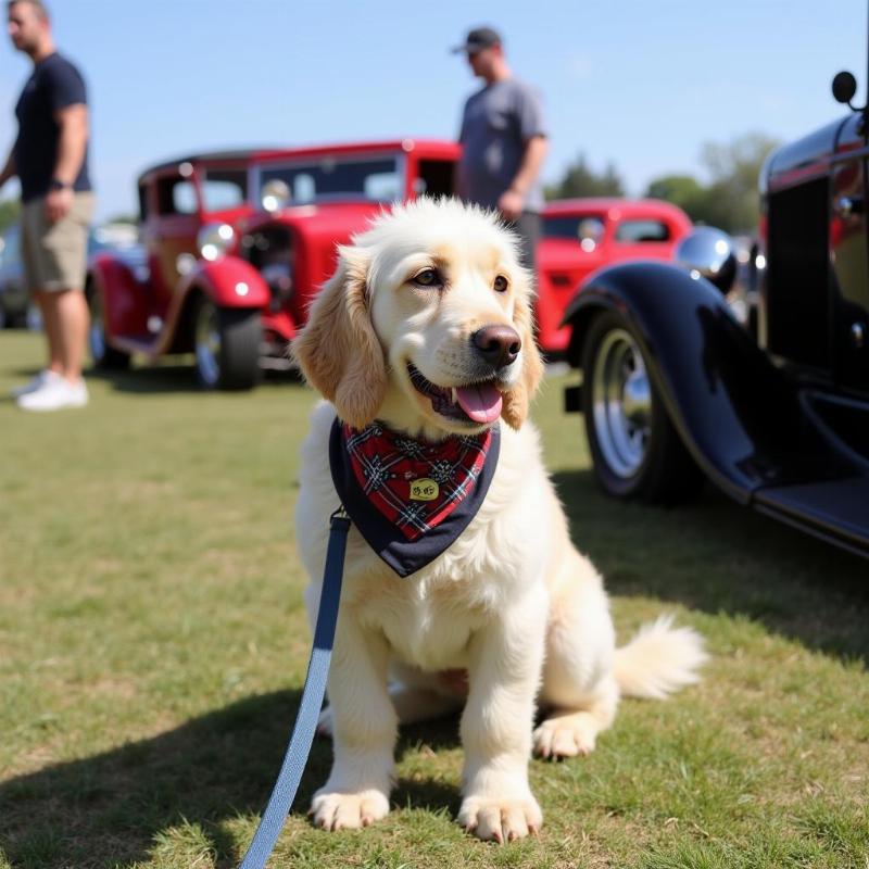 Dog attending a classic car show