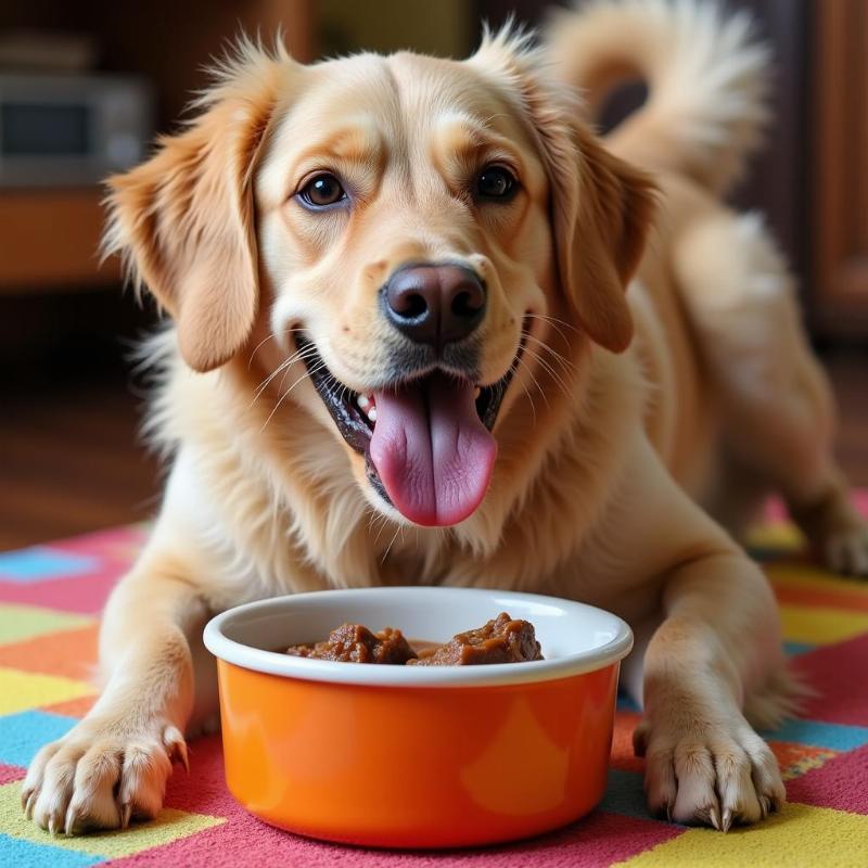 Dog Enjoying Beef Stew