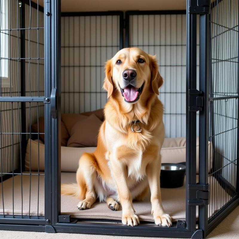 A dog sitting in a kennel for 8 hours