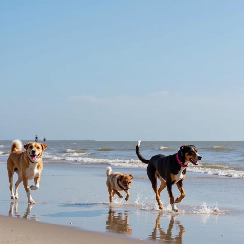 Dogs playing on a dog-friendly beach near St. Augustine