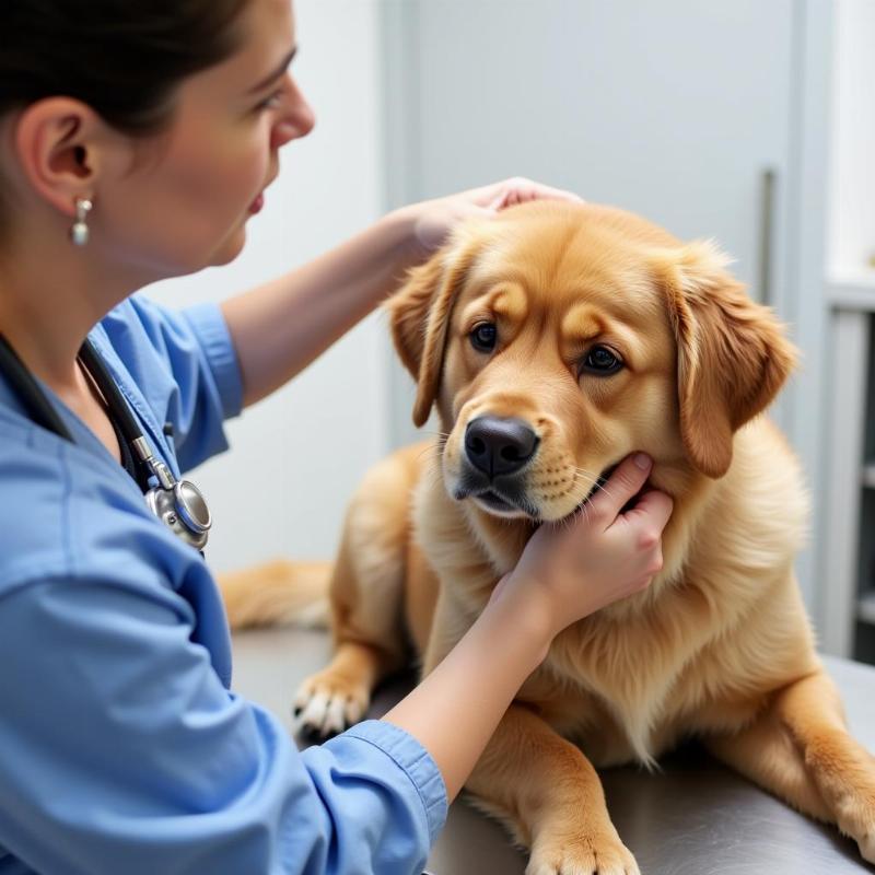 Chow Golden Retriever mix at the vet