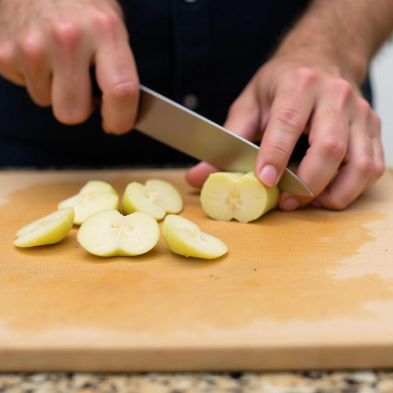 Dog owner preparing heart of palm