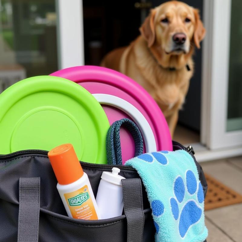 Dog owner packing beach essentials for their dog