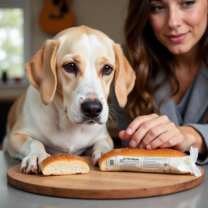 Chủ chó đang kiểm tra thành phần bánh mì low carb