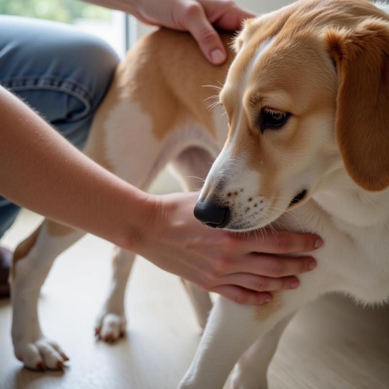 Owner checking dog's leg