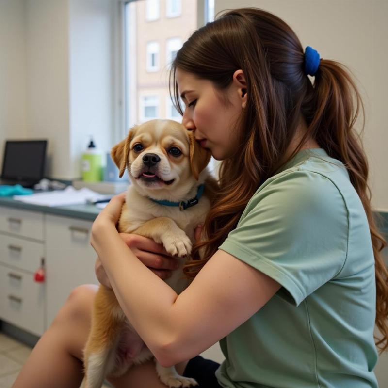 Owner holding injured dog