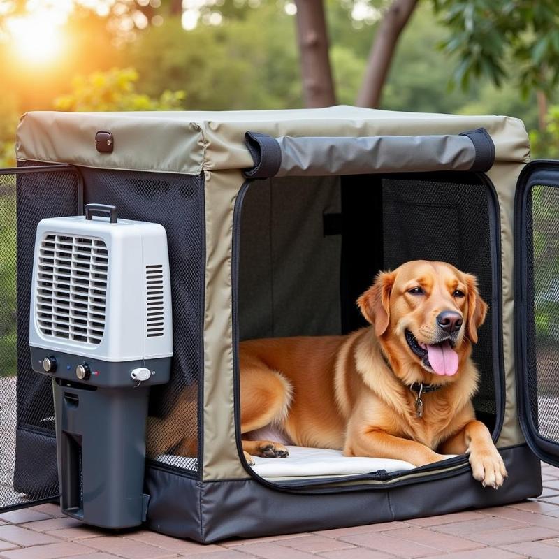 Dog crate with air conditioning in summer