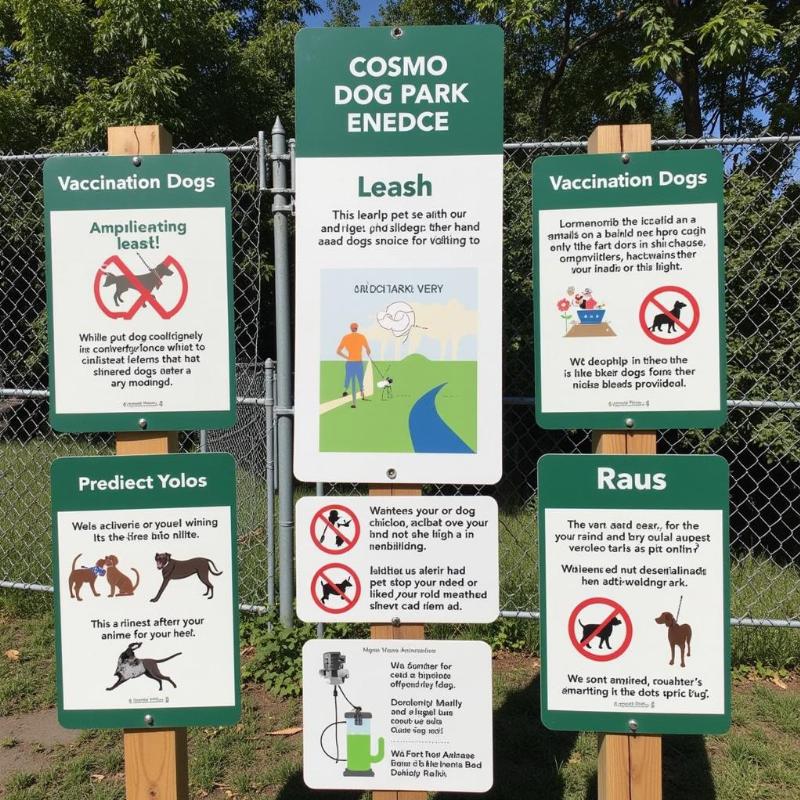 Cosmo Dog Park Rules: Leashed entry/exit, vaccination required, no aggressive dogs, clean up after your pet.