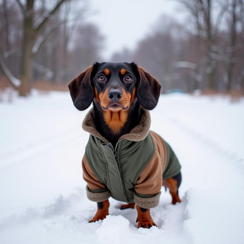 Dachshund in Winter Gear in South Dakota