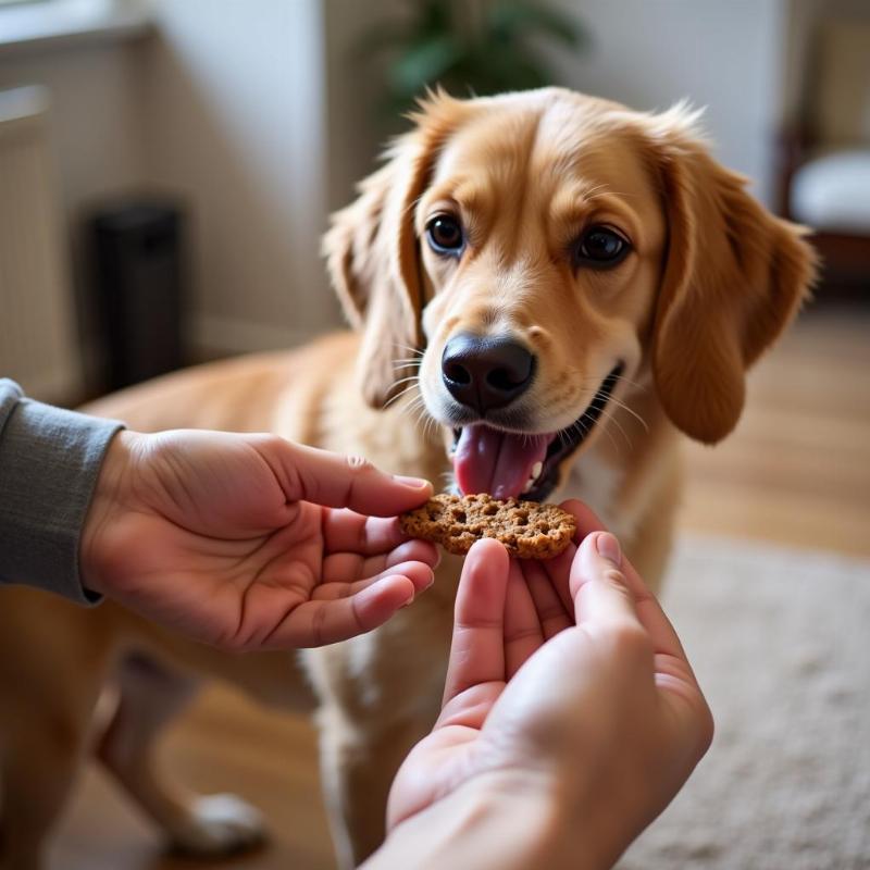 Diabetic dog enjoying a homemade treat