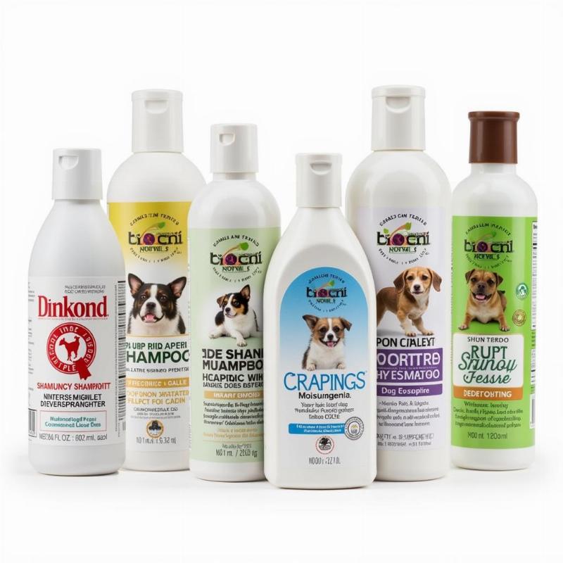 Different bottles of dog shampoo