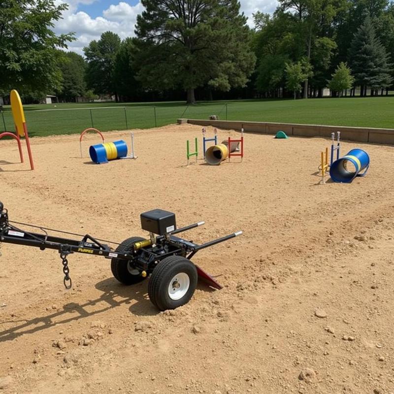 Dirt Dog plow leveling ground for dog agility course