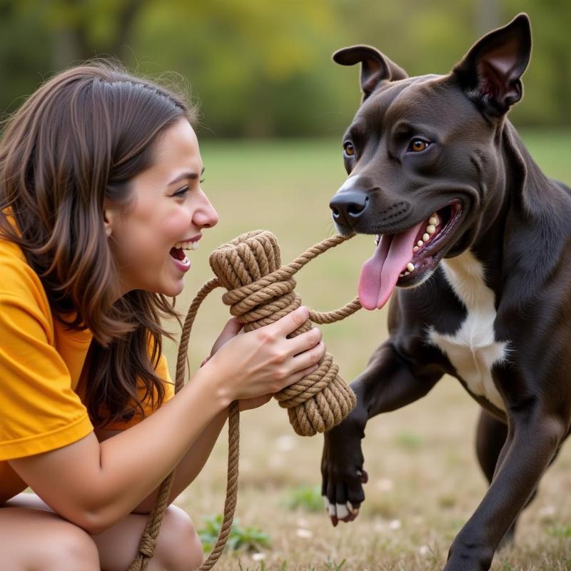 Dog playing tug-of-war