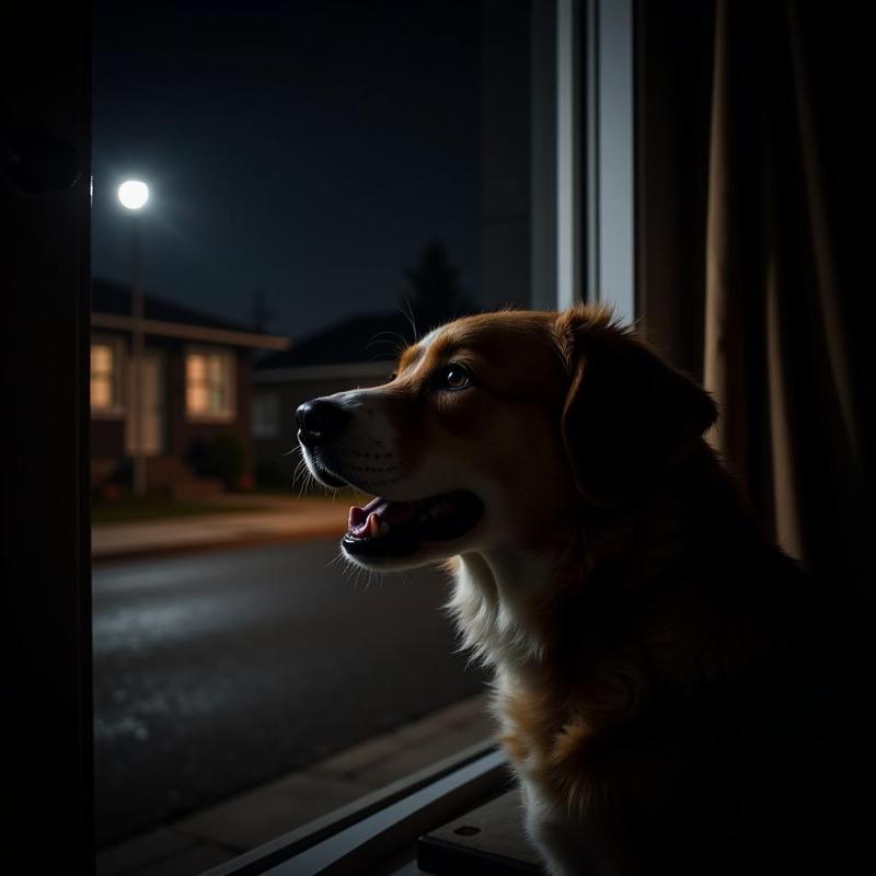 Dog barking at night through window