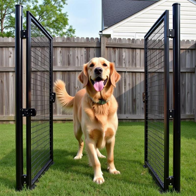 Dog behind fence