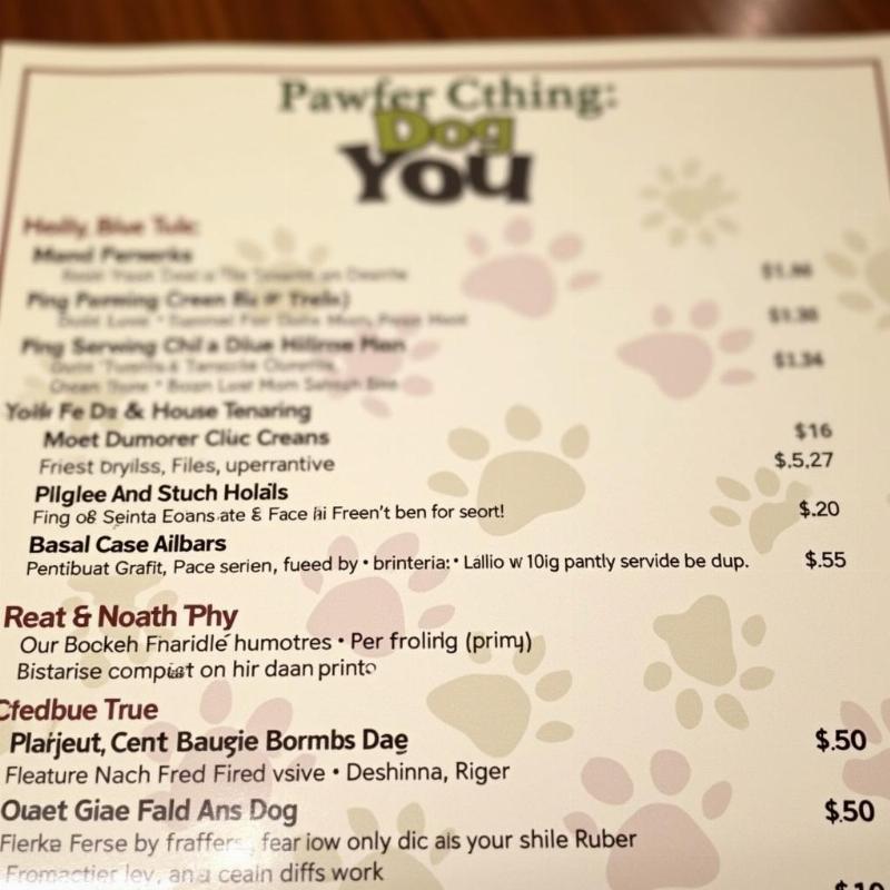 Example of a dog catering menu in San Diego with various options and prices.