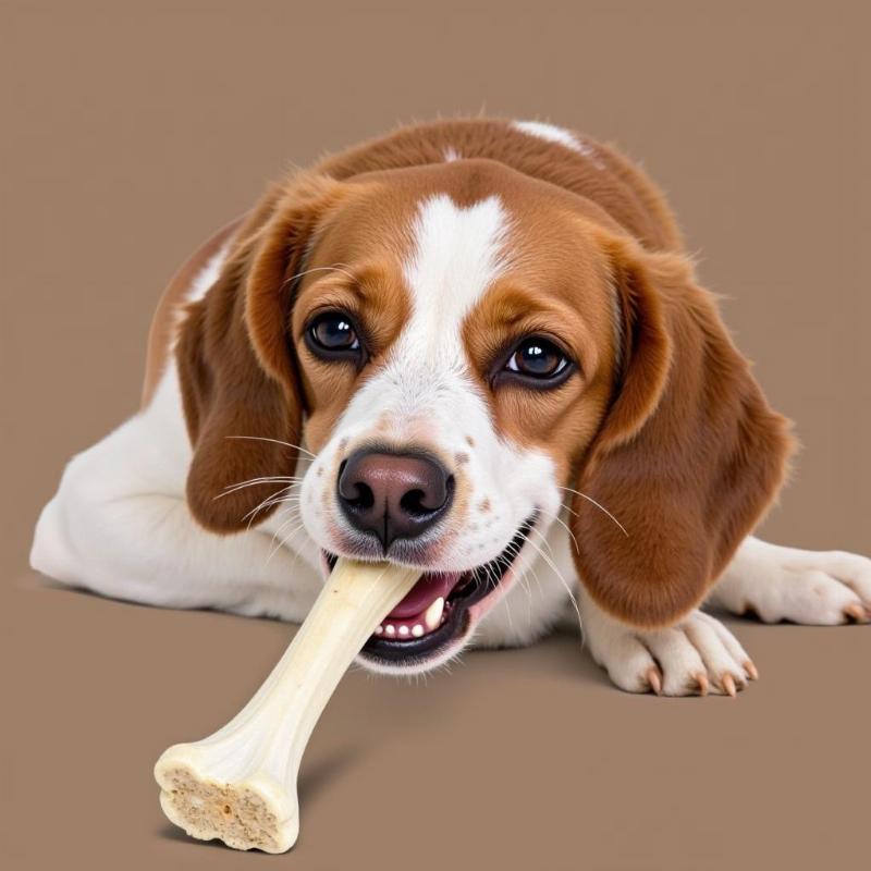 Dog Chewing a Lamb Shank Bone