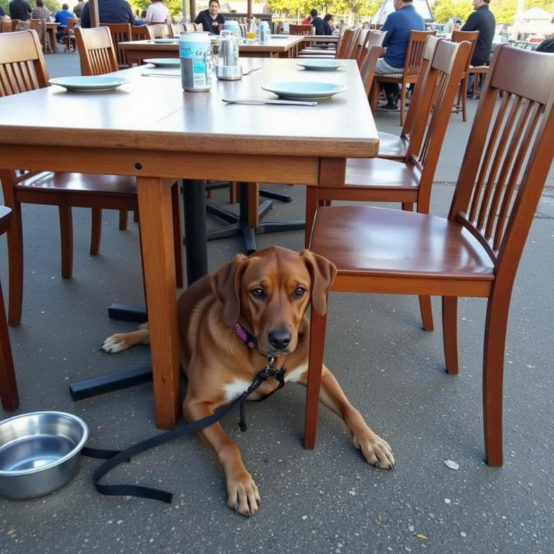 Dog demonstrating good dining etiquette on Whidbey Island