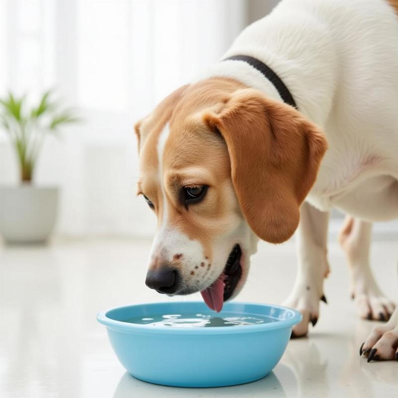 Dog drinking water from a bowl