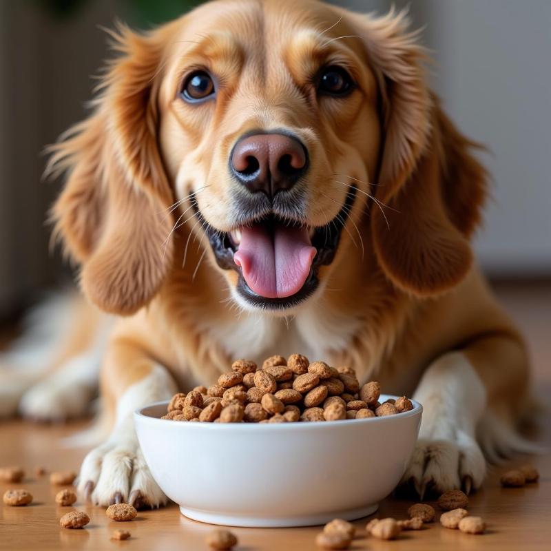 Dog enjoying a bowl of healthy dog food