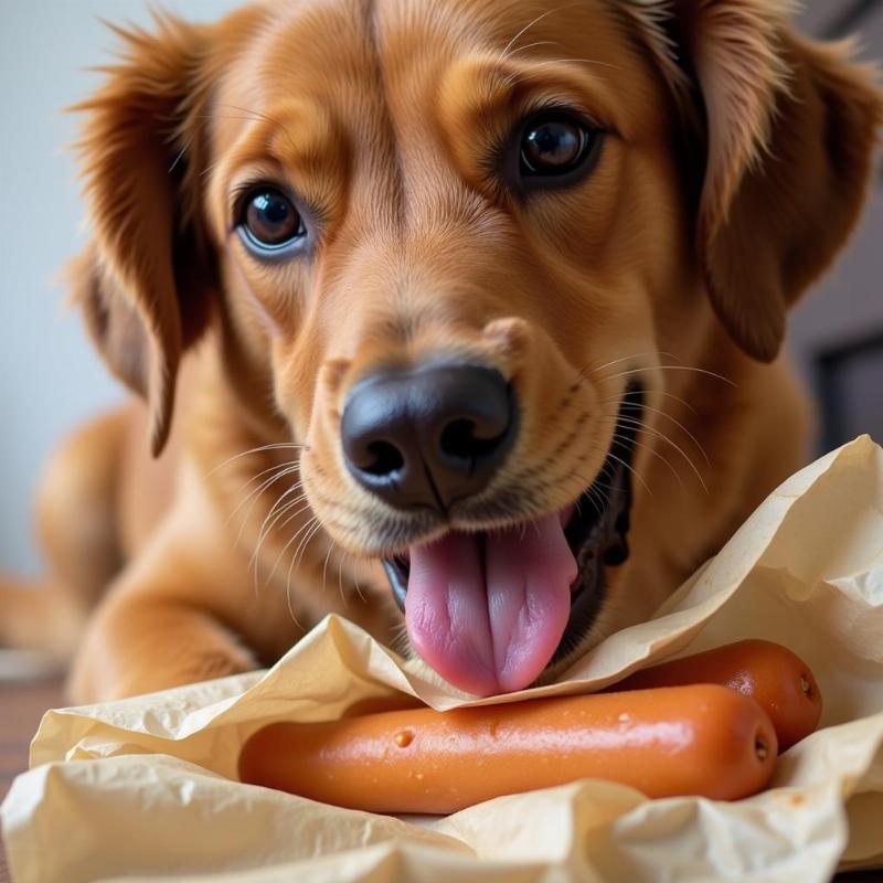 Dog Enjoying Food from Paper