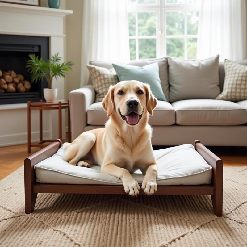 Dog Enjoying Framed Bed