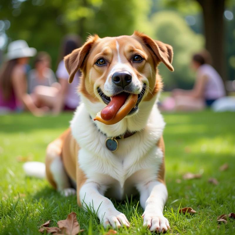 Dog Enjoying a Piece of Gluten-Free Hot Dog Bun