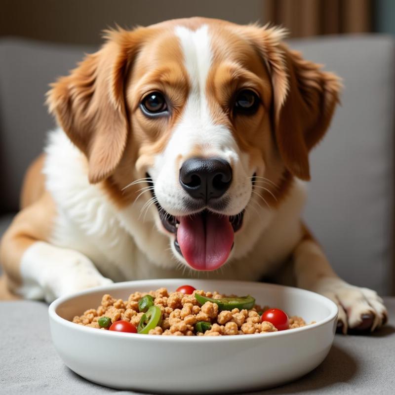 Dog Enjoying Meal With Toppings