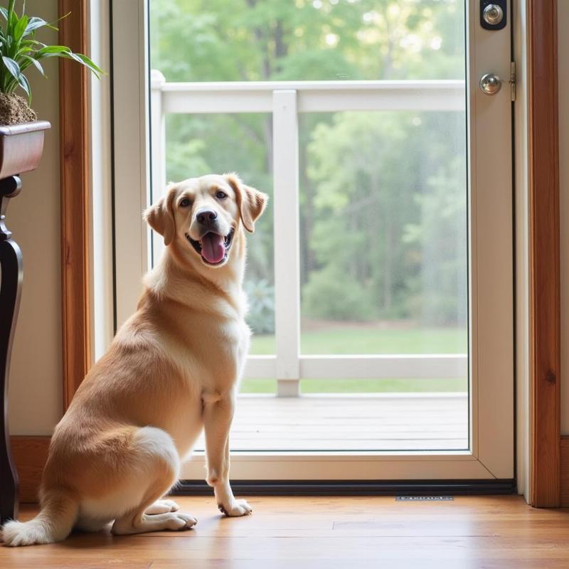 Dog Enjoying View Through Protected Screen