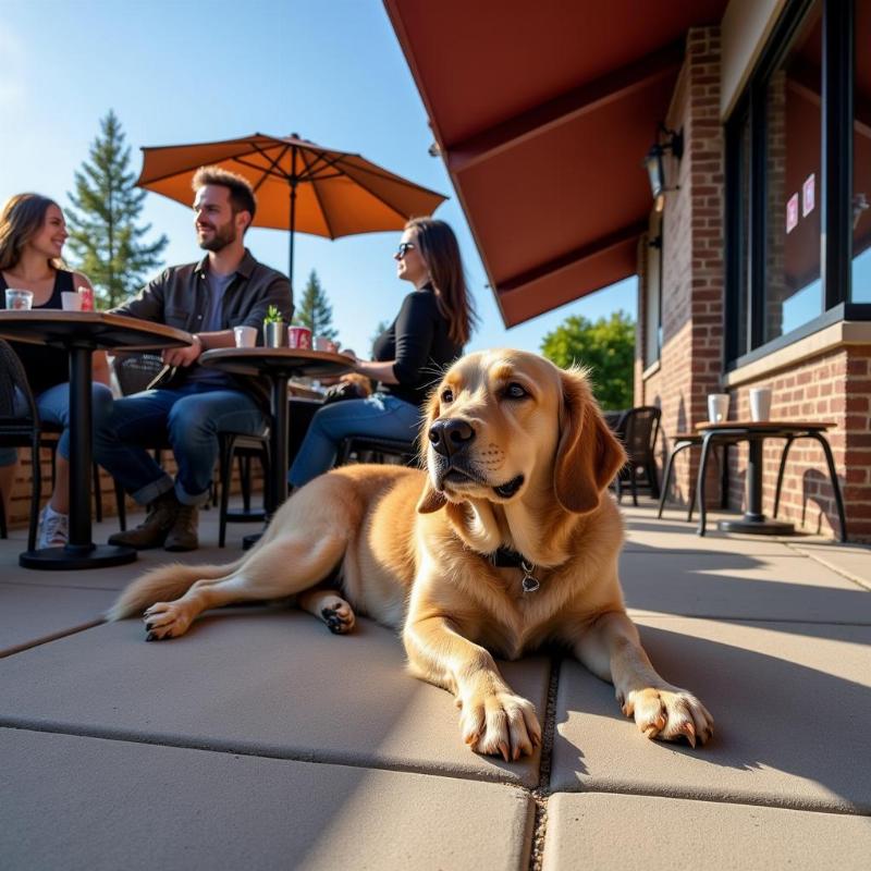 Dog relaxing on a patio in New Buffalo