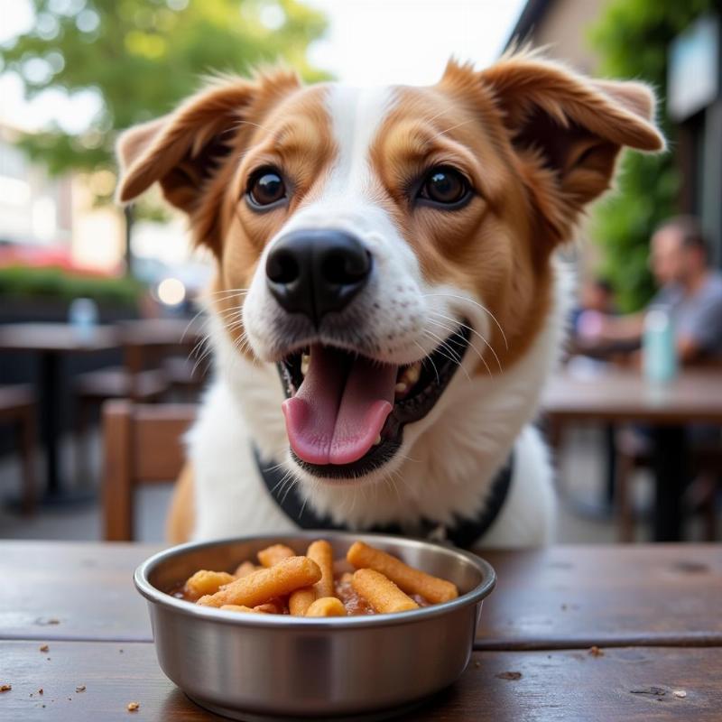 A dog enjoying a special treat at a dog-friendly restaurant in Mount Pleasant.