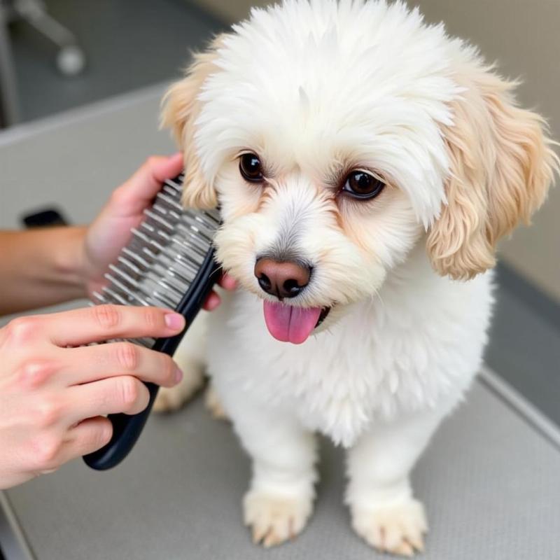 Brushing Dog After Dry Shampoo Application