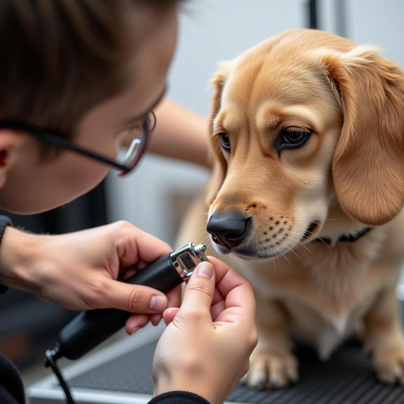 Dog Getting a Nail Trim During Grooming