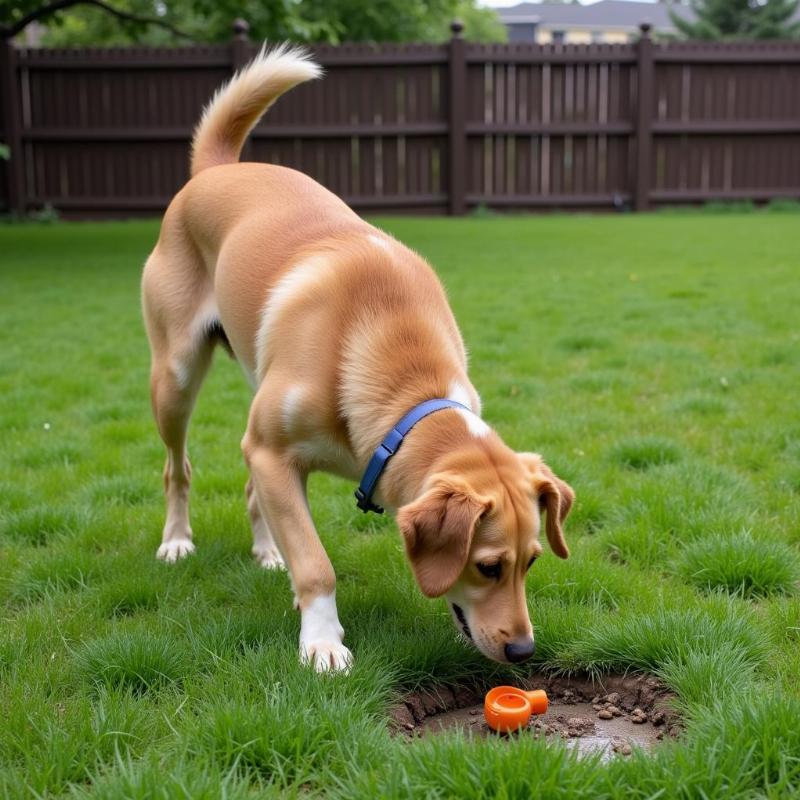 Dog happily relieving itself in the designated potty area