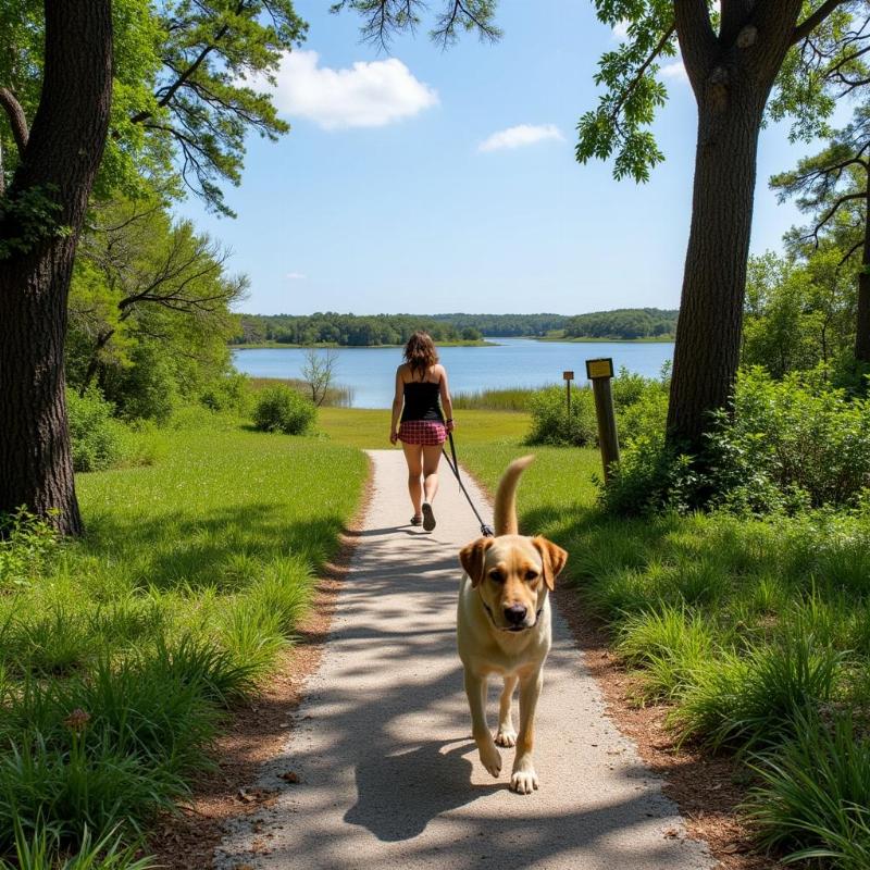 Dog hiking on a trail in St. George Island State Park