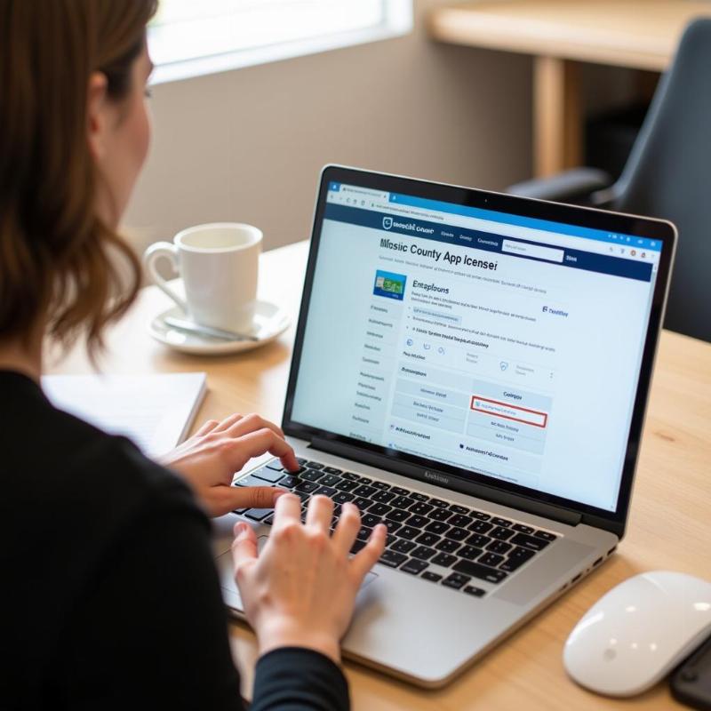 Person applying for a dog license online in Pasco County Florida using a laptop.