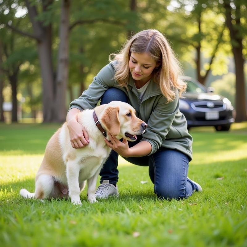 Dog Owner Checking Dog for Ticks