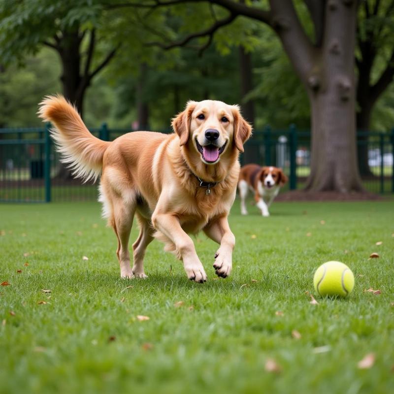 Dogs Playing Fetch at a Lee's Summit Dog Park