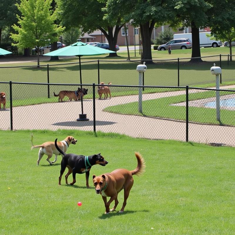 Rob Fleming Park in The Woodlands, Texas, with dogs playing