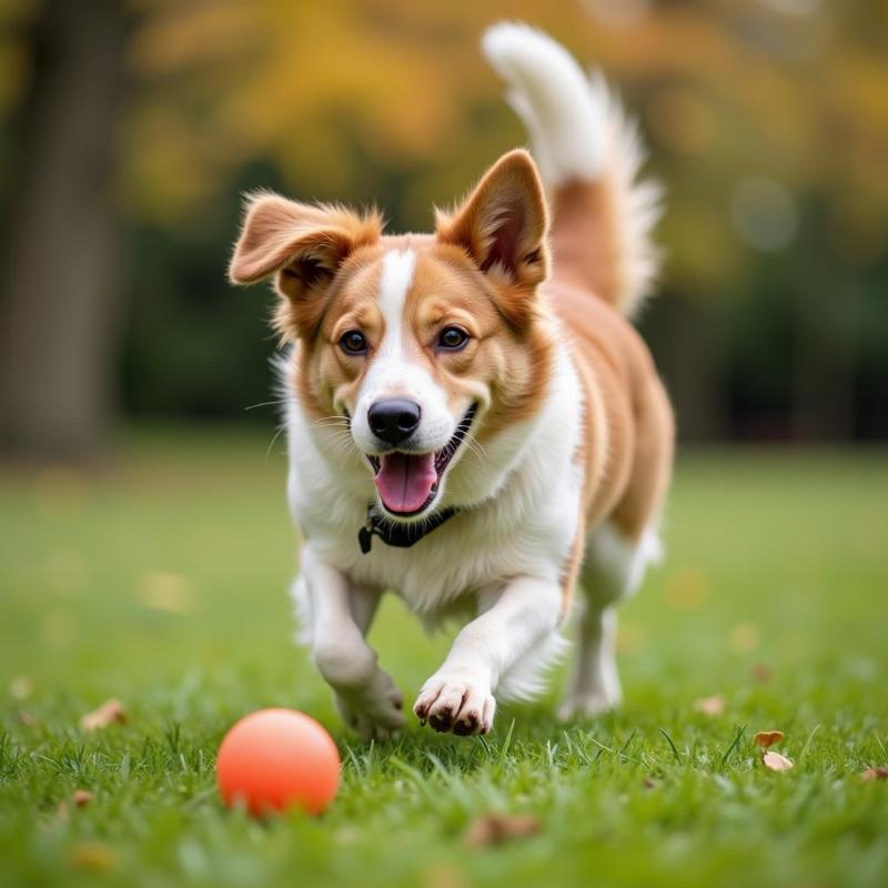 Dog playing fetch in a park