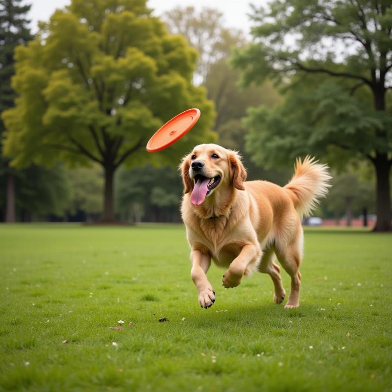 Dog Playing Fetch Away from Catalpa