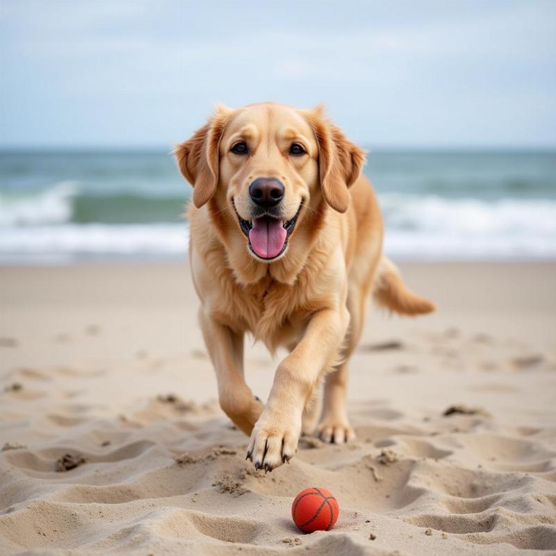 A dog enjoying a sunny day at a dog-friendly beach on Cape Cod.