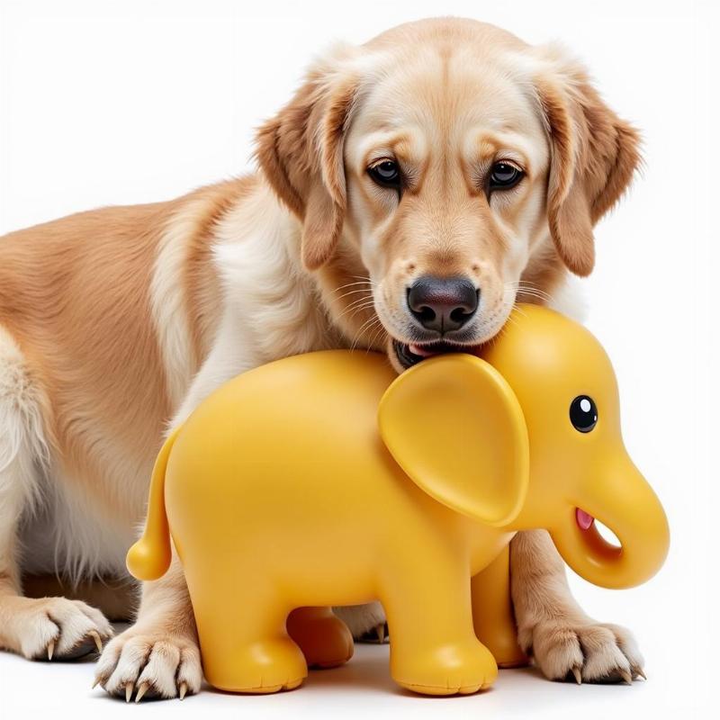 A Happy Dog Playing with its Elephant Squeaky Toy