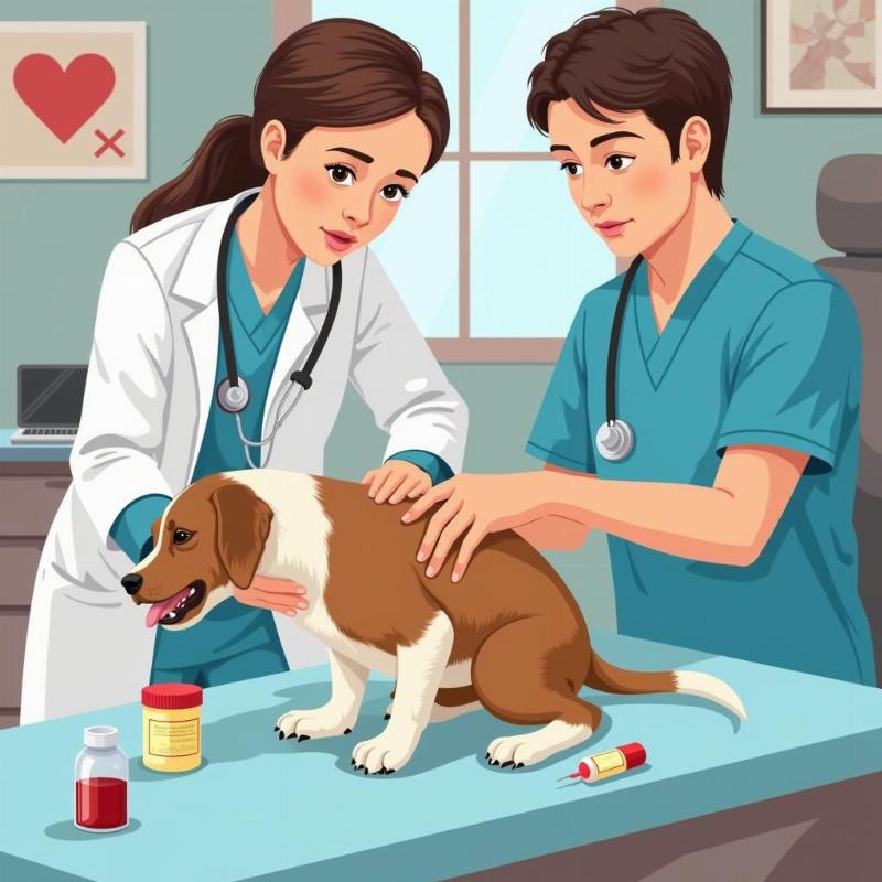 Veterinarian examining a dog for rat poison ingestion