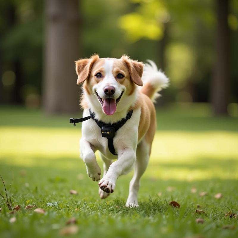 Dog Running in Park with Tracker