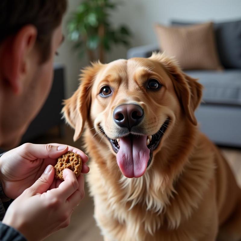 A dog taking CBD treats for hip and joint support